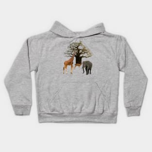 Baobab Tree - Giraffe - Impala - Elephant in Africa Kids Hoodie